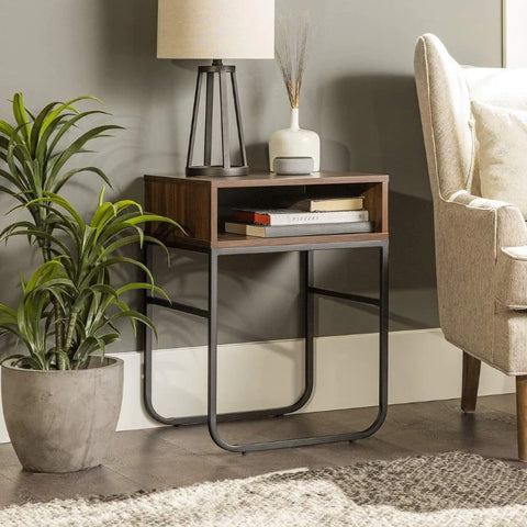 Curved Side Table with Iron Stand