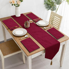 6 Person Clara Velvet Tassels Runner With Mats