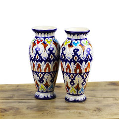 Multicolor Floral Blue Pottery Vase