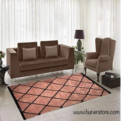 Rhombus Peach & Black - Hand-woven Velvet Carpet- 4ft' x 6ft'