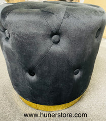 Black Tufted Velvet ottoman with golden base