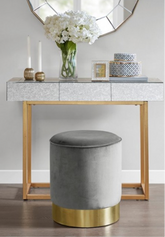 Grey Velvet ottoman with golden base