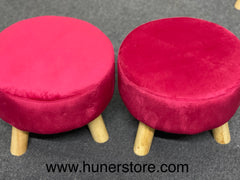 Red velvet foot stool with wooden legs