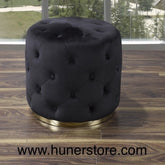Black Tufted Velvet ottoman with golden base