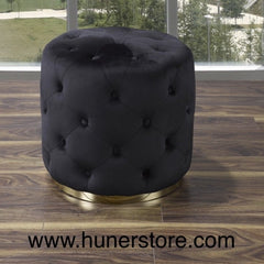 Black Tufted Velvet ottoman with golden base