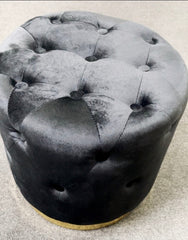 Black Tufted Velvet ottoman with golden base