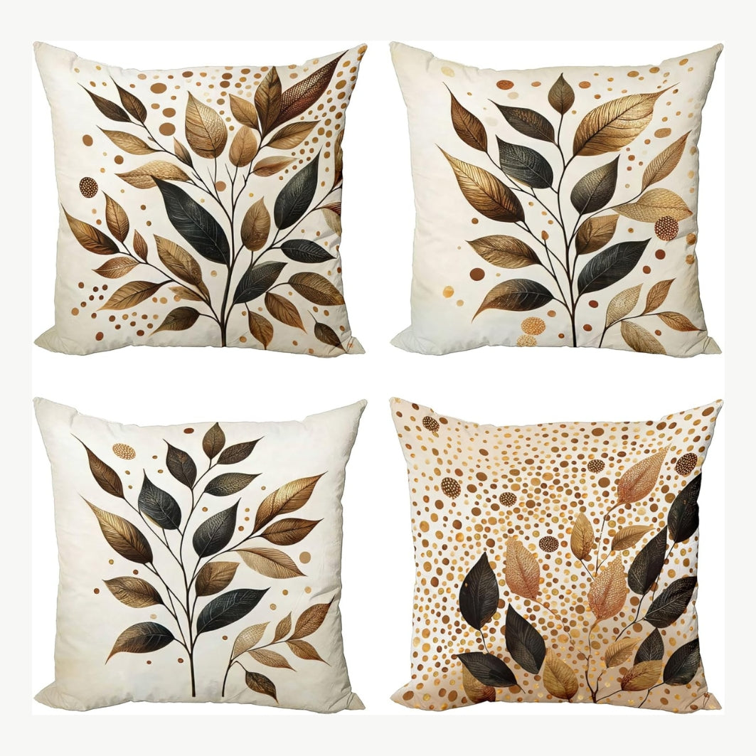 Brown Cozy Floral Cushion Cover Pack of 4