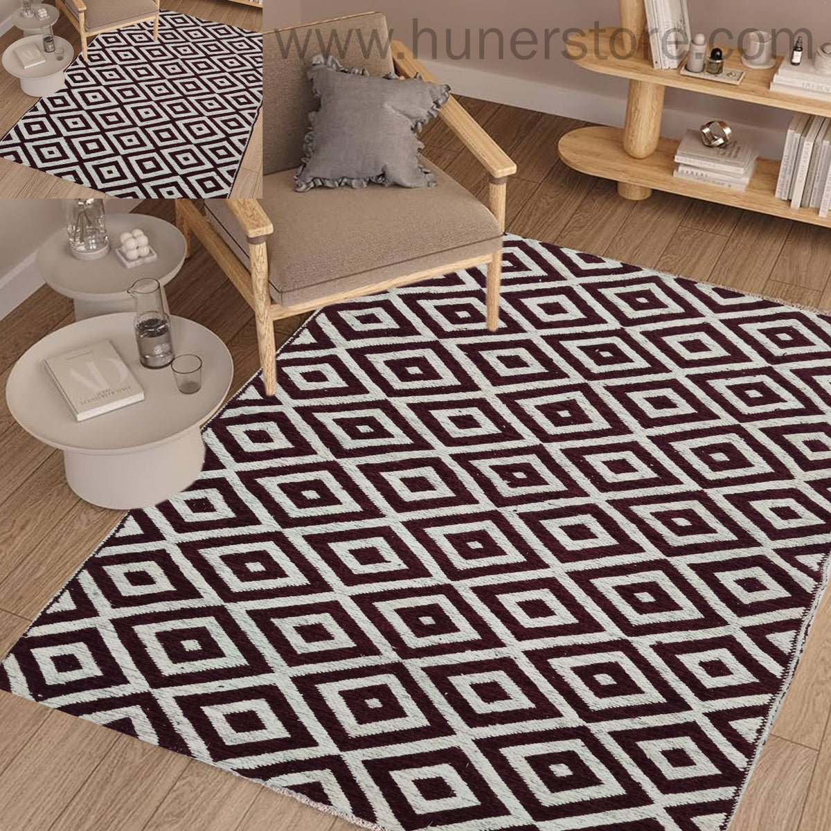 Rhombus Style - Plum & Beige (3ft x 5Ft)