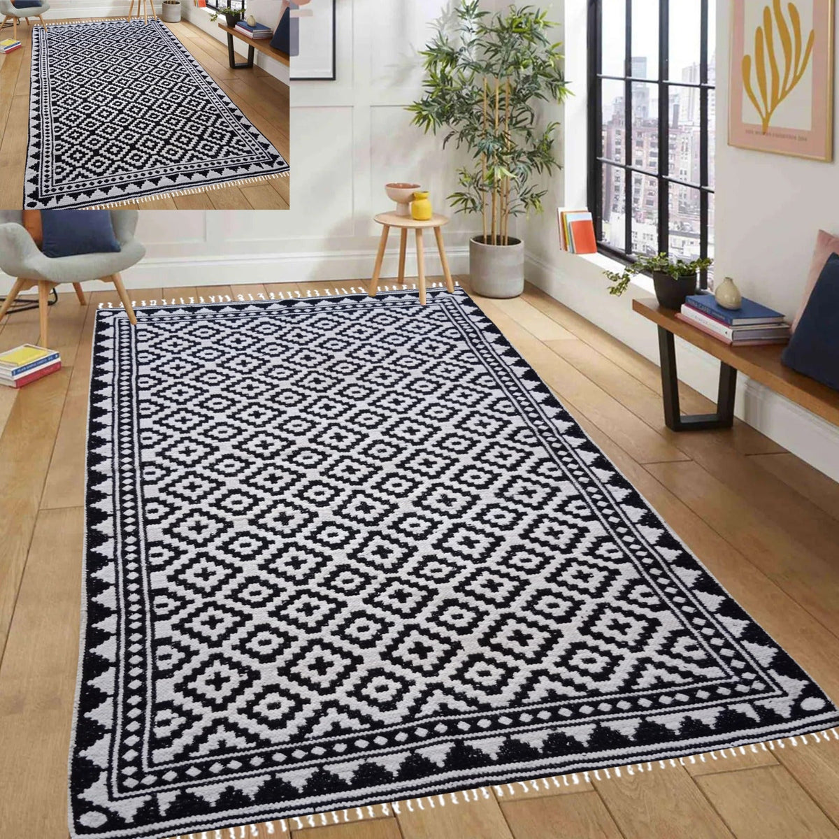 Diamond Style - Black & Off White (4ft x 6Ft)