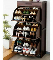 3 Tier Rolling Door Wooden Shoe Rack