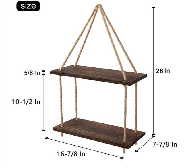 Rope Floating Solid Wood Wall Hanging Shelves Decor - waseeh.com