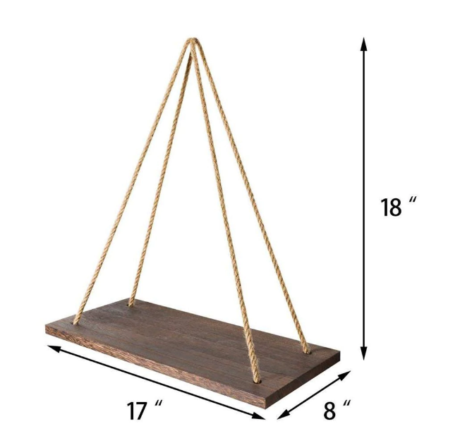 Rope Floating Solid Wood Wall Hanging Shelves Decor - waseeh.com