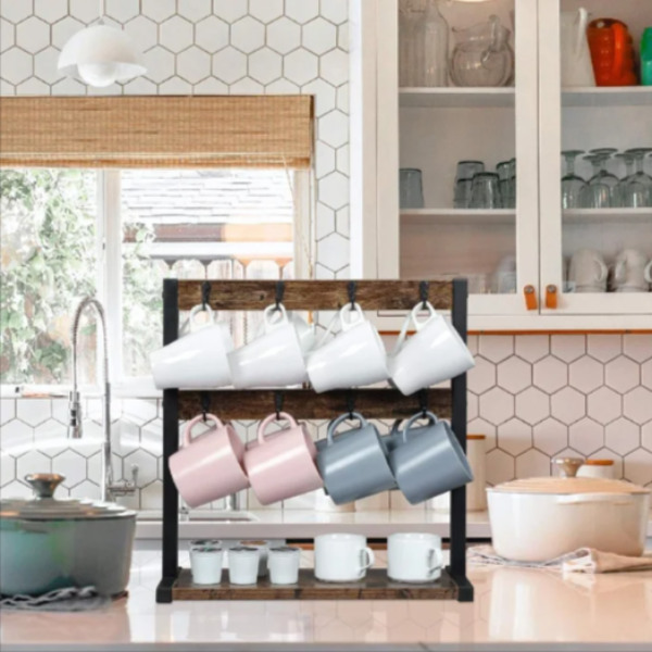 Rustic Tea Cup Organizer Rack - waseeh.com