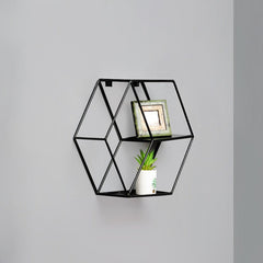 Wall-Mounted "Hexagonal" Floating Metal Storage Shelve Frame Decor - waseeh.com