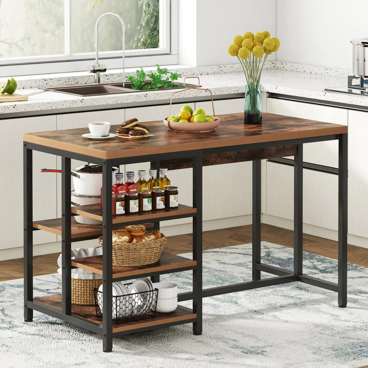 Comic Industrial Kitchen Island Storage Organizer Bakers Rack - waseeh.com