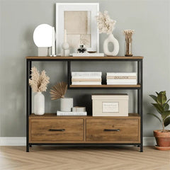 Zatora Hallway Entryway Bookshelve Organizer Console Table