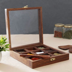 The Traditional Kitchen Spice Box (Solid Wood with Glass Top)