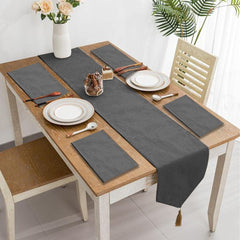 6 Person Clara Velvet Tassels Runner With Mats