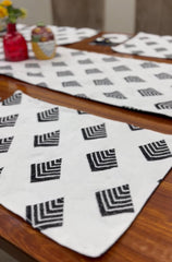Classic Black & White Table Runner With Mates And Cutlery Holders