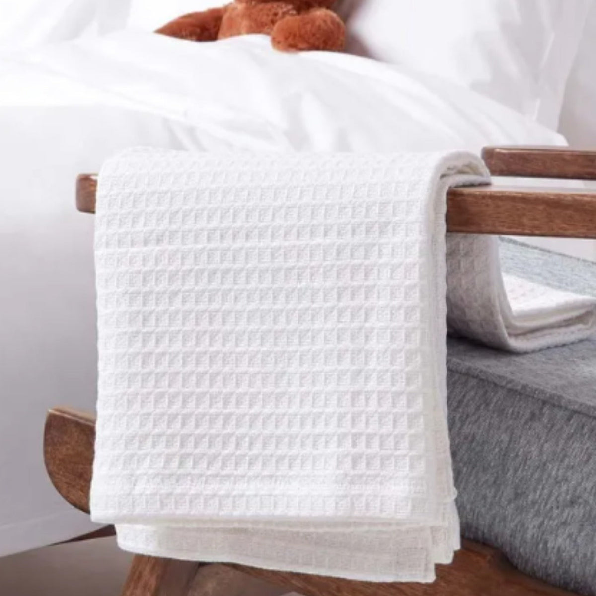 Organic Cotton Waffle Baby Blanket White