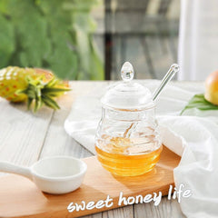 Transparent Honey Storage Jar with Beehive Style Spoon - waseeh.com