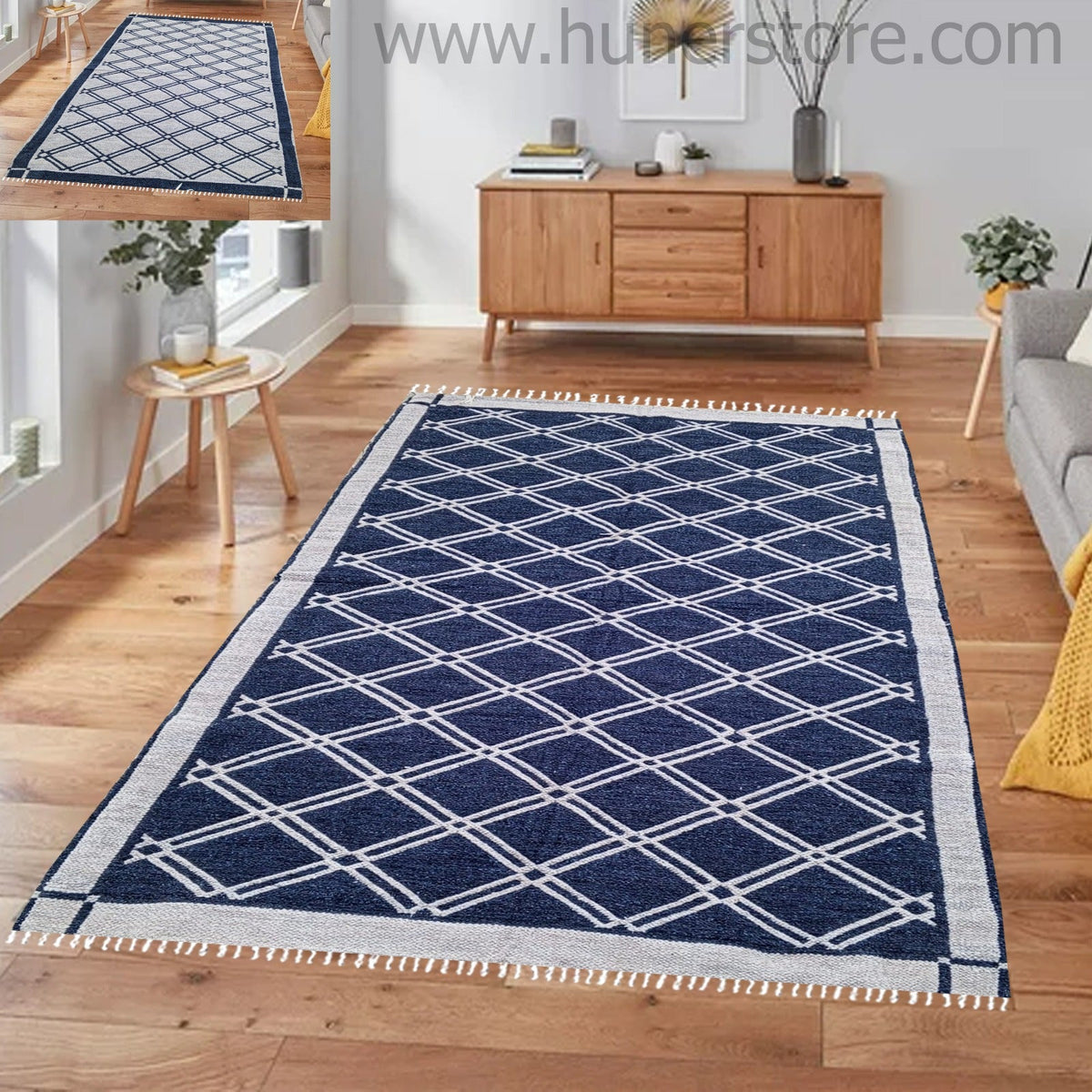 Rhombus Style Rug - Navy & Light Grey (4 ft' x 6 ft')