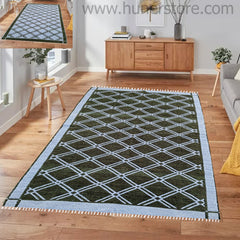 Rhombus Style Rug - Green & Denim (4 ft' x 6 ft')