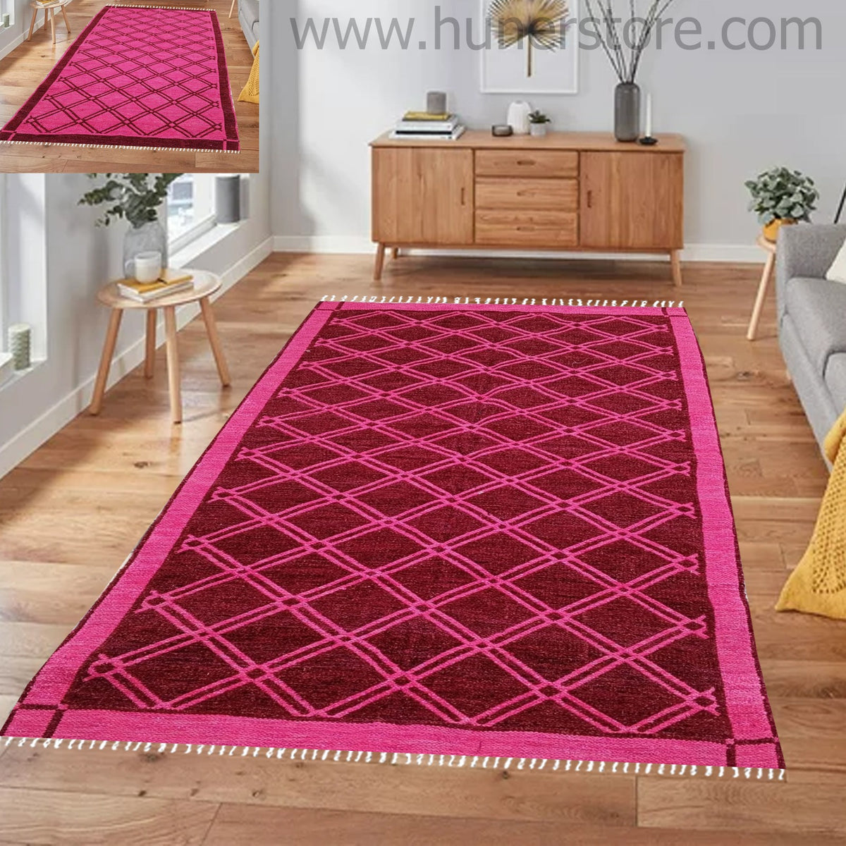 Rhombus Style Rug - S.Pink & Maroon (4 ft' x 6 ft')