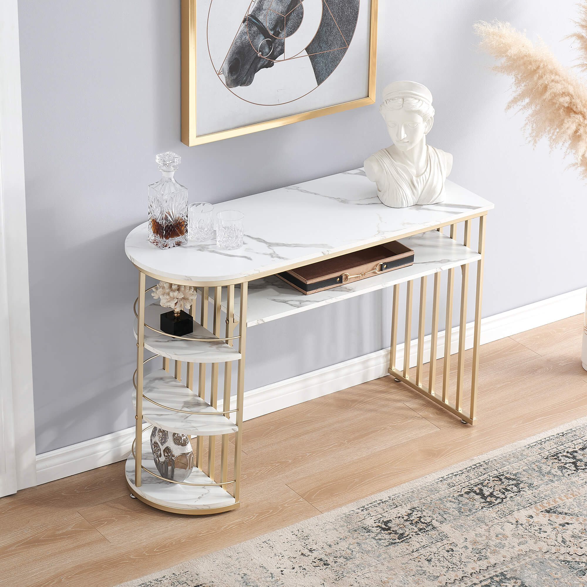 Vinita Console Table for Entryway Gold Entryway Table with Storage - waseeh.com