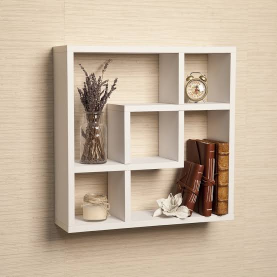 Square White Laminated Wood Wall Rack