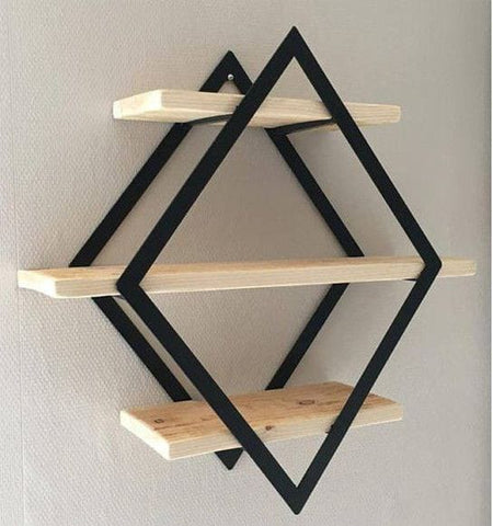 Wooden Diamond Hanging with Shelves