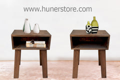 Walnut pure wooden open storage side table