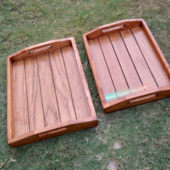 Antique Wooden Tray Set of 2