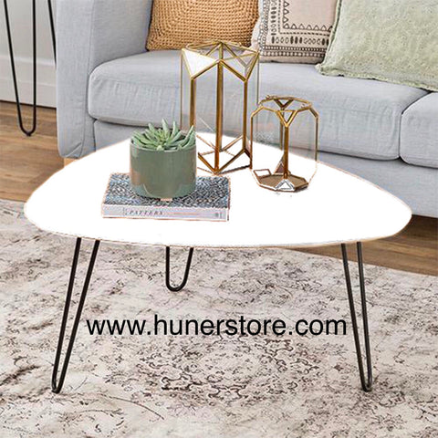 White Laminated wood top table with iron stands