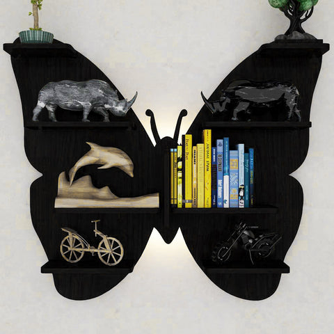 Black Butterfly Laminated Wooden Wall Shelves