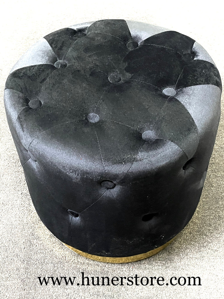 Black Tufted Velvet ottoman with golden base – Huner Store