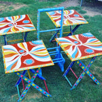 Compact Set of 4 painted square table with stand