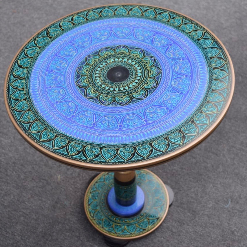 Artistic Table with nakshi art top  - BLUE GREEN 18 “ top