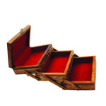 Wooden Hand Made Jewellery Box - Tri-Stepped - Carved - 6" x 8.5" - waseeh.com